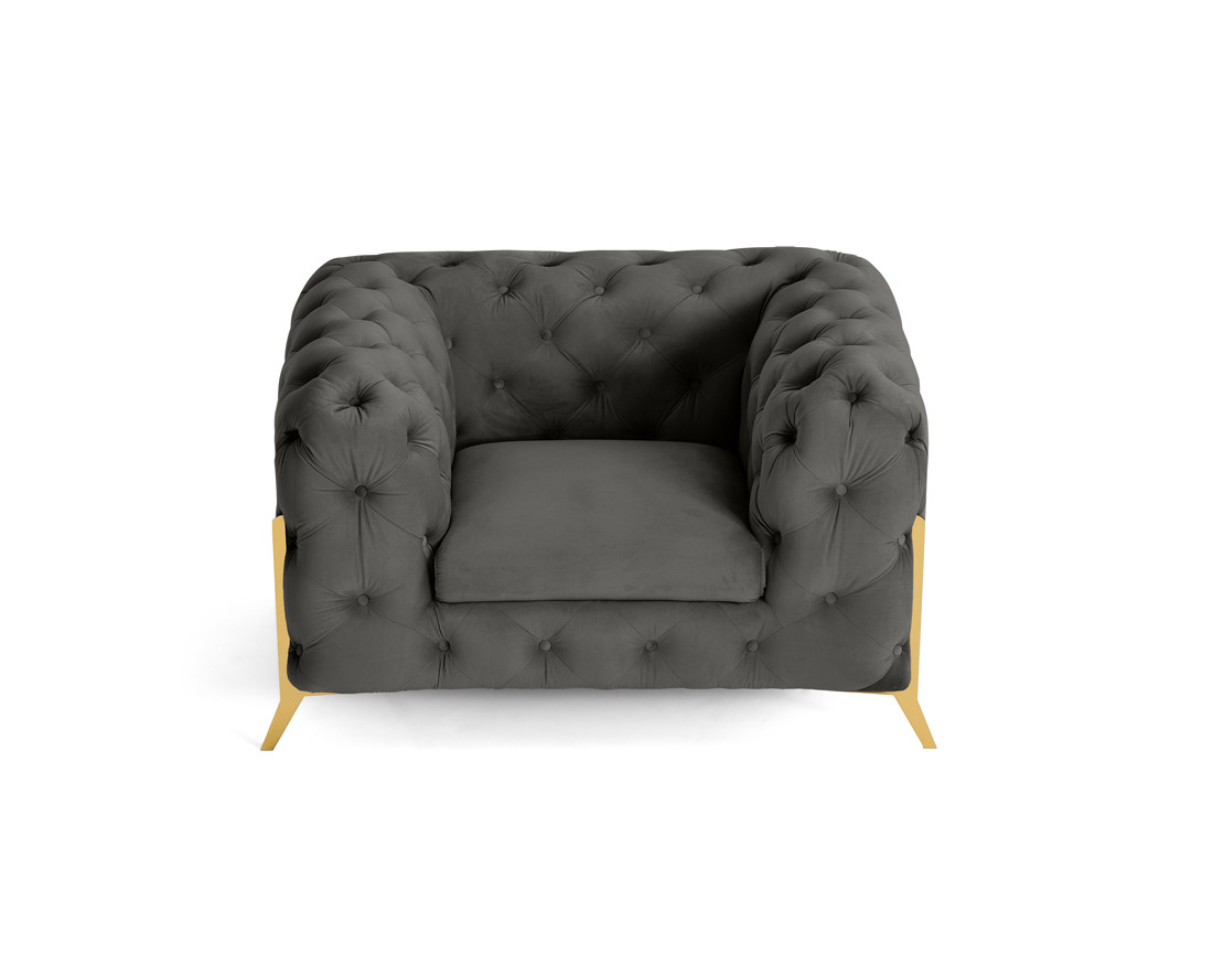 Fauteuil chesterfield en velours pieds en métal doré Camden