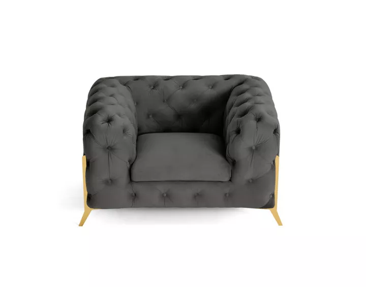 Fauteuil chesterfield en velours pieds en métal doré Camden