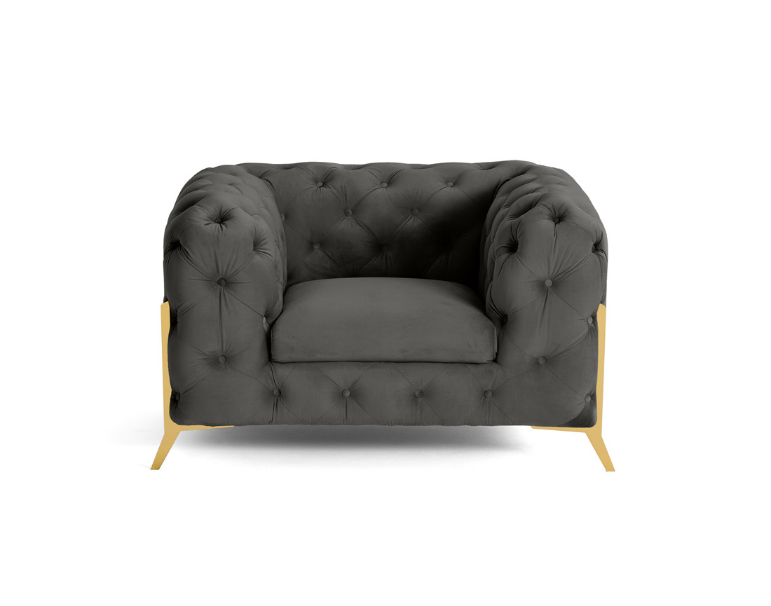 Fauteuil chesterfield en velours pieds en métal doré Camden