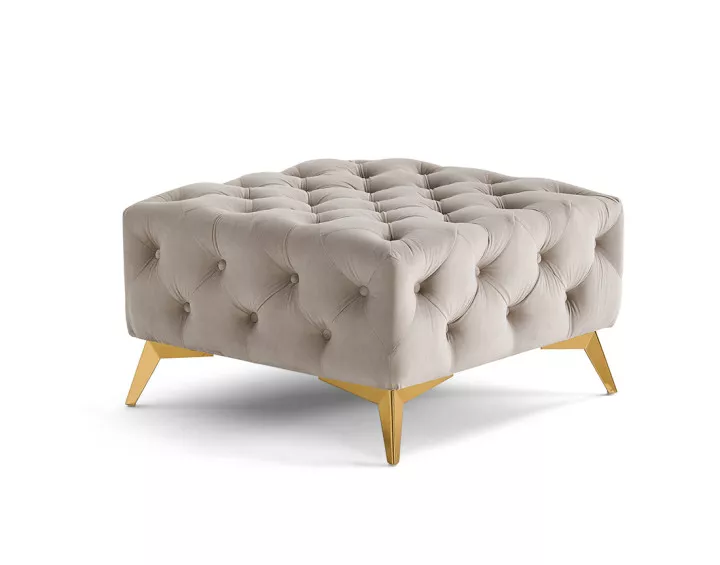 Pouf chesterfield en velours pieds en métal doré Camden