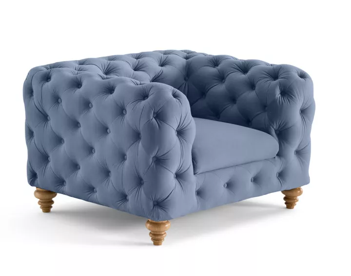 Fauteuil chesterfield en velours pieds bois Walter