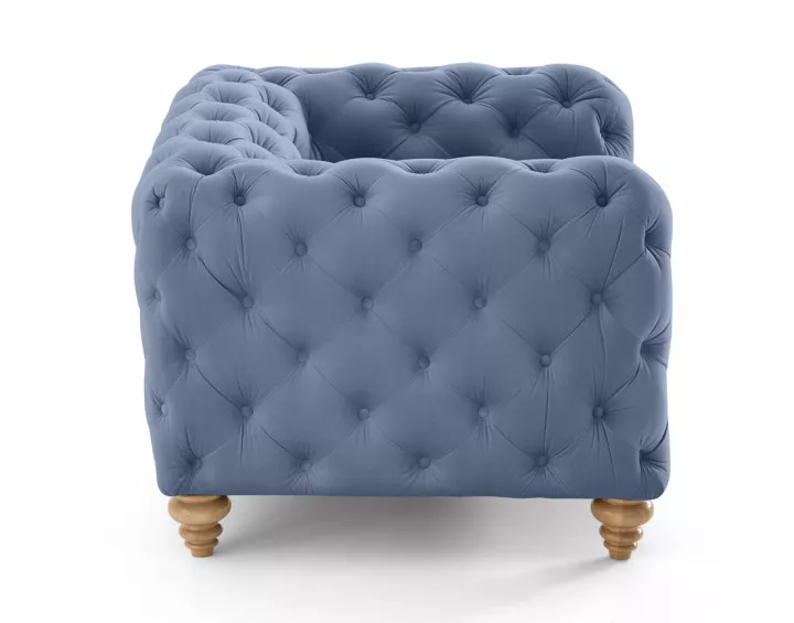 Fauteuil chesterfield en velours pieds bois Walter