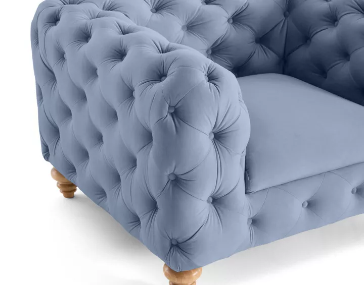 Fauteuil chesterfield en velours pieds bois Walter