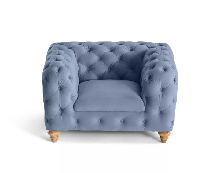 Fauteuil chesterfield en velours pieds bois Walter