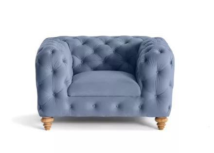 Fauteuil chesterfield en velours pieds bois Walter