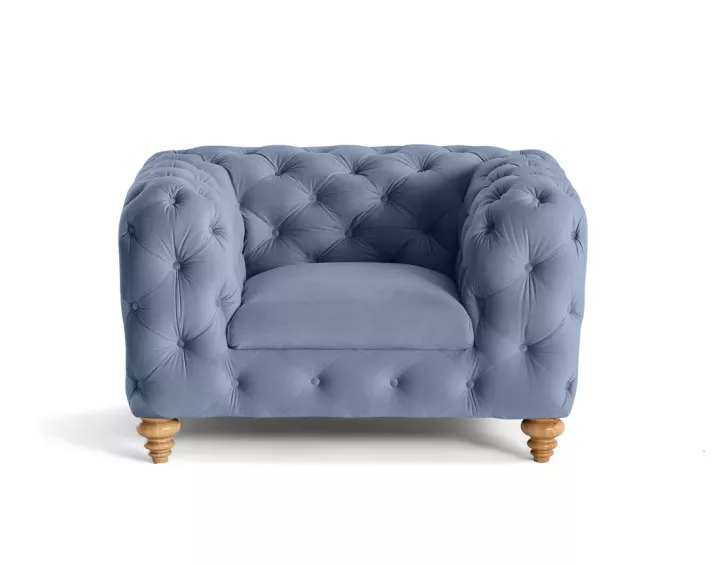 Fauteuil chesterfield en velours pieds bois Walter