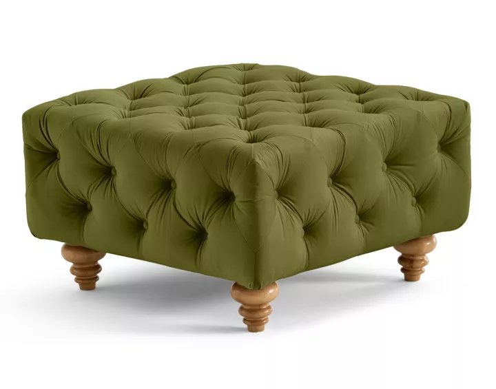 Pouf chesterfield en velours pieds bois Walter