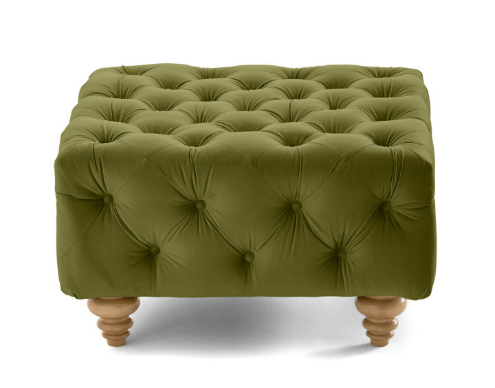 Pouf chesterfield en velours pieds bois Walter