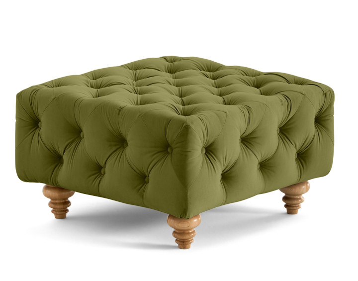 Pouf chesterfield en velours pieds bois Walter