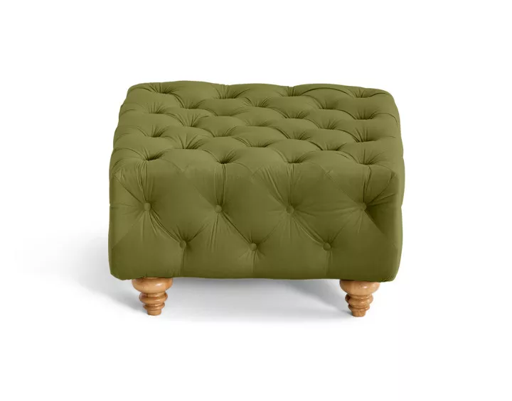 Pouf chesterfield en velours pieds bois Walter