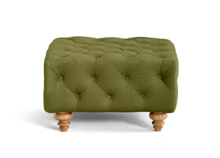 Pouf chesterfield en velours pieds bois Walter