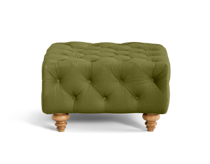 Pouf chesterfield en velours pieds bois Walter