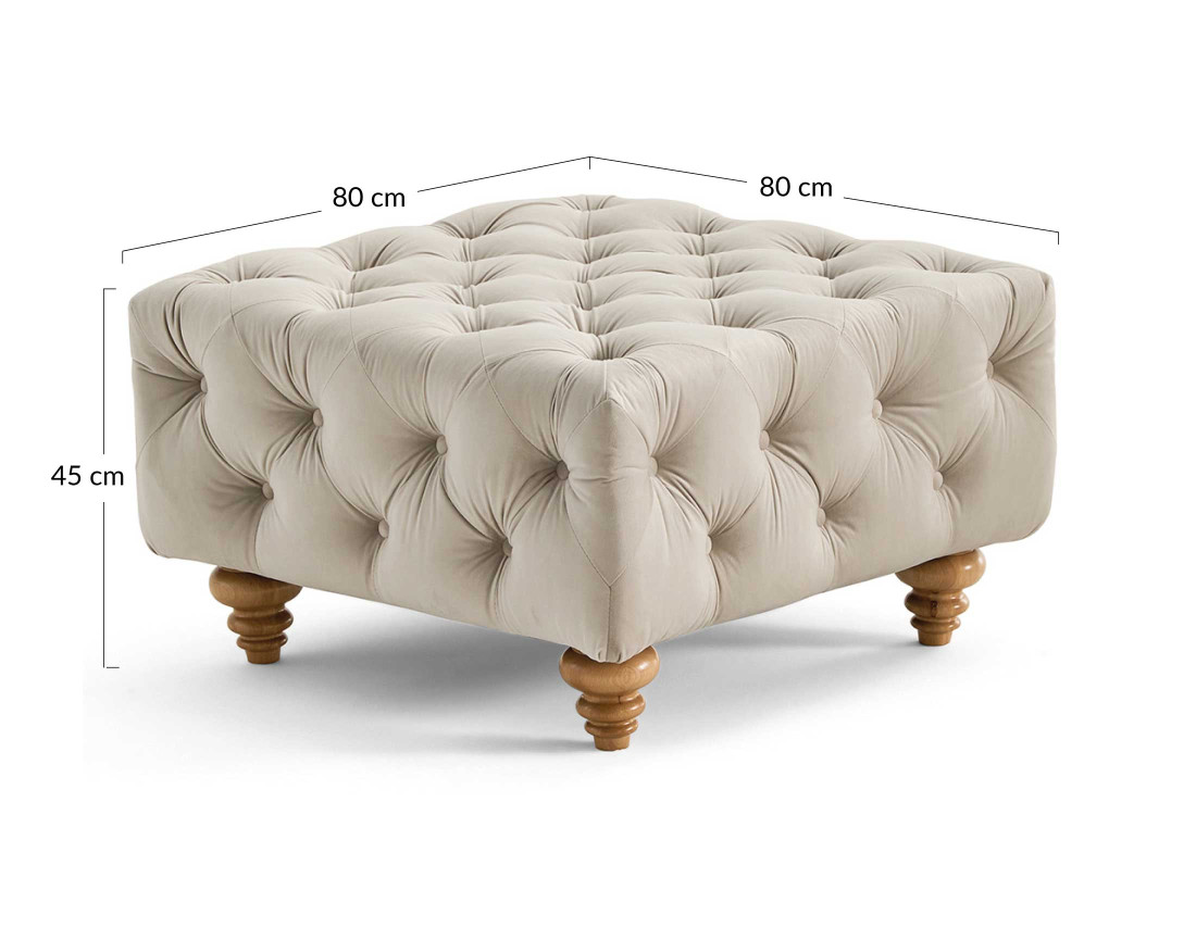 Pouf chesterfield en velours pieds bois Walter
