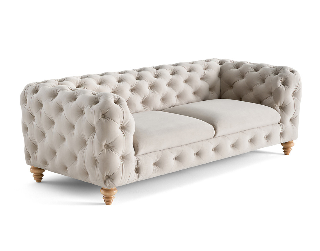 Canapé 3 places chesterfield en velours pieds bois Walter Canapé 3 places chesterfield en velours pieds bois Walter