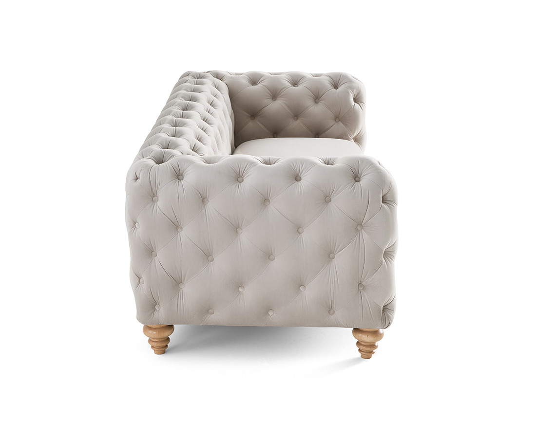 Canapé 3 places chesterfield en velours pieds bois Walter Canapé 3 places chesterfield en velours pieds bois Walter