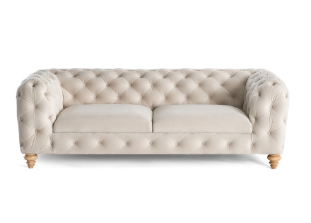 Canapé 3 places chesterfield en velours pieds bois Walter