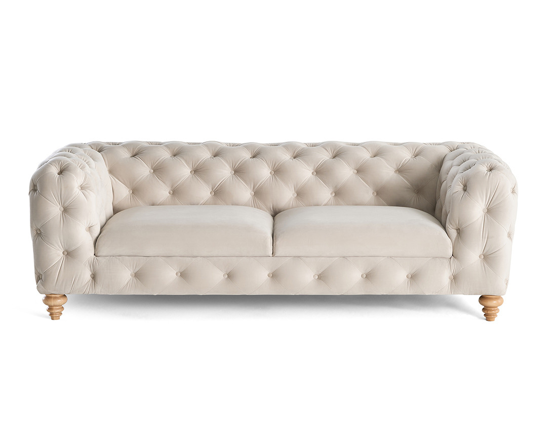 Canapé 3 places chesterfield en velours pieds bois Walter Canapé 3 places chesterfield en velours pieds bois Walter