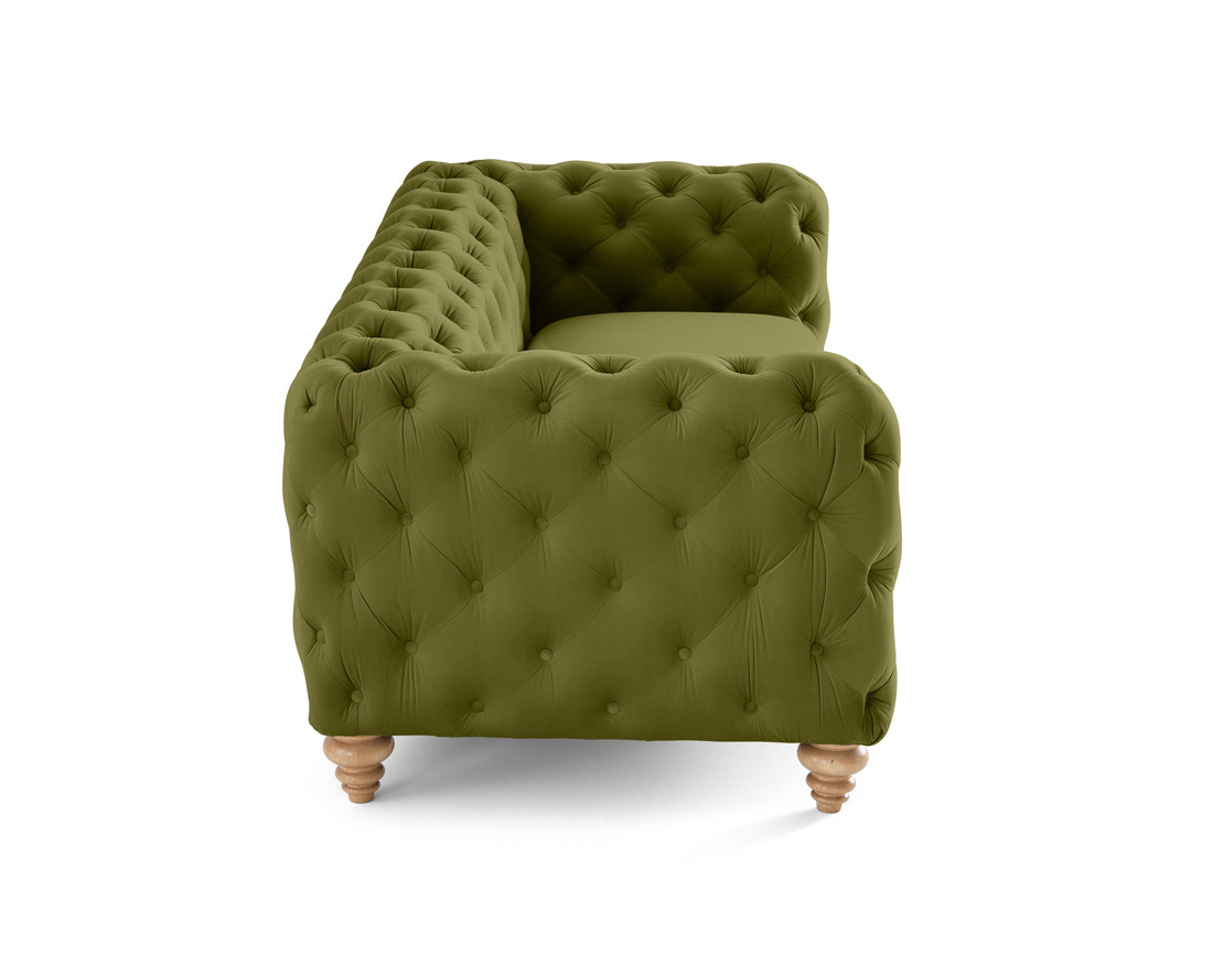 Canapé 3 places chesterfield en velours pieds bois Walter