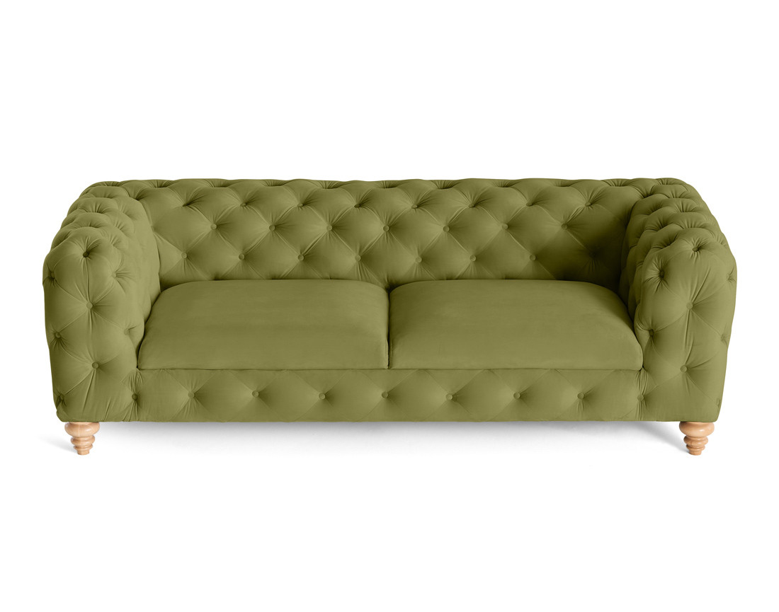 Canapé 3 places chesterfield en velours pieds bois Walter