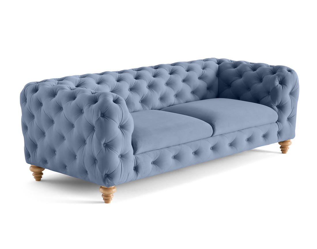 Canapé 3 places chesterfield en velours pieds bois Walter