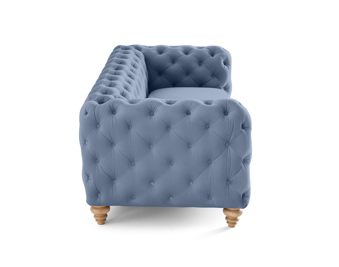 Canapé 3 places chesterfield en velours pieds bois Walter