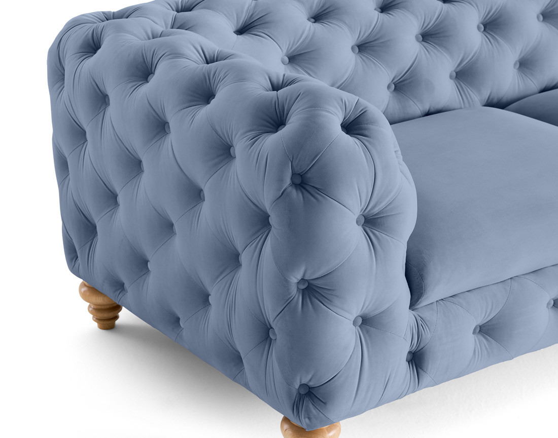 Canapé 3 places chesterfield en velours pieds bois Walter