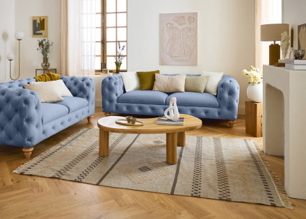 Canapé 3 places chesterfield en velours pieds bois Walter