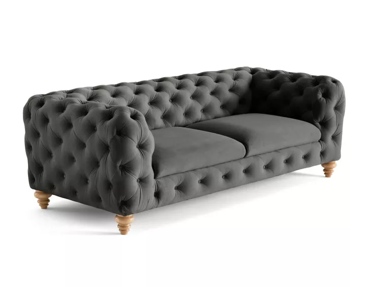 Canapé 3 places chesterfield en velours pieds bois Walter