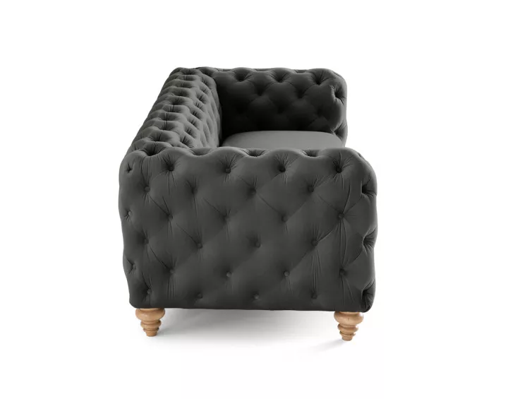 Canapé 3 places chesterfield en velours pieds bois Walter