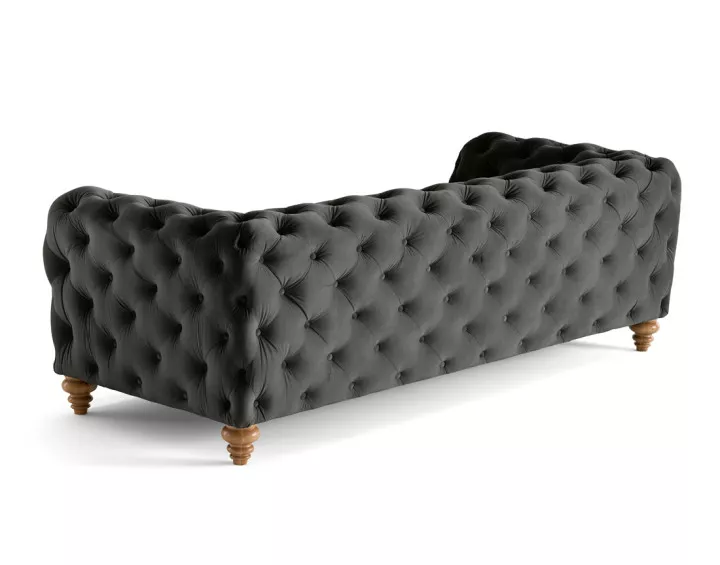 Canapé 3 places chesterfield en velours pieds bois Walter