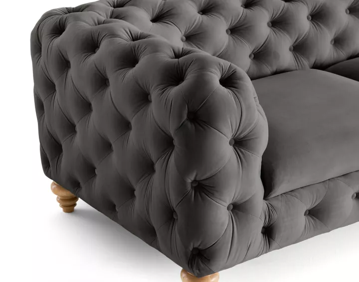 Canapé 3 places chesterfield en velours pieds bois Walter