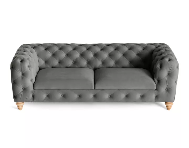 Canapé 3 places chesterfield en velours pieds bois Walter