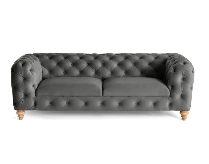 Canapé 3 places chesterfield en velours pieds bois Walter