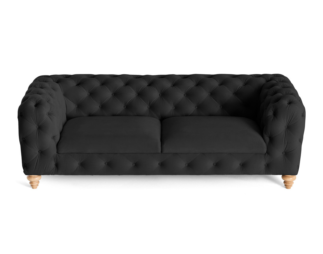 Canapé 3 places chesterfield en velours pieds bois Walter