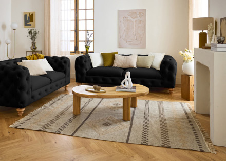 Canapé 3 places chesterfield en velours pieds bois Walter