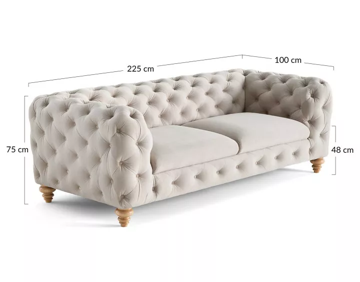 Canapé 3 places chesterfield en velours pieds bois Walter