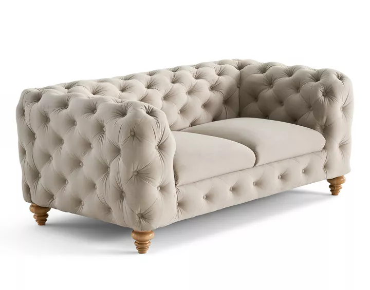 Canapé 2 places chesterfield en velours pieds bois Walter