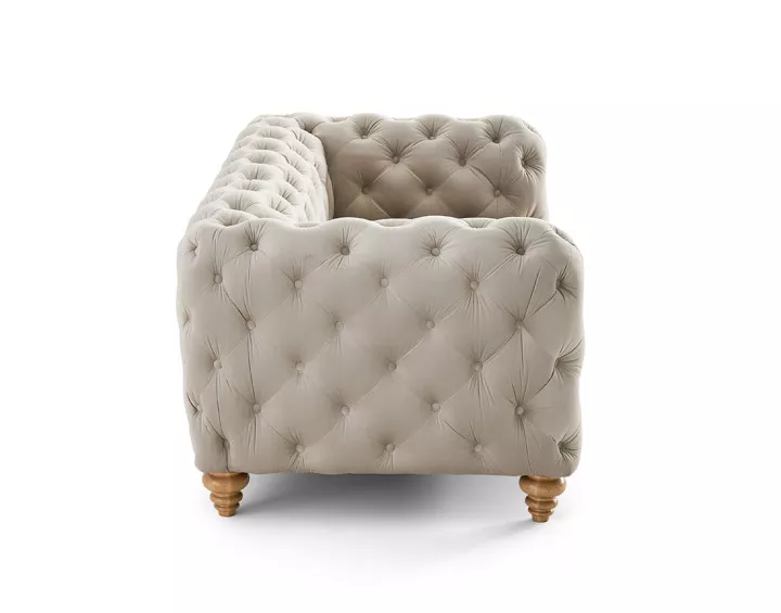 Canapé 2 places chesterfield en velours pieds bois Walter