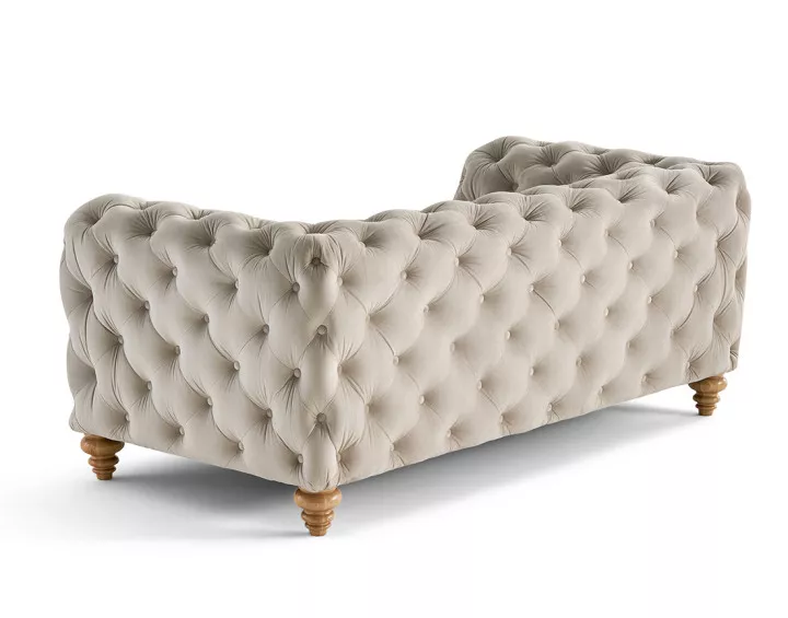 Canapé 2 places chesterfield en velours pieds bois Walter