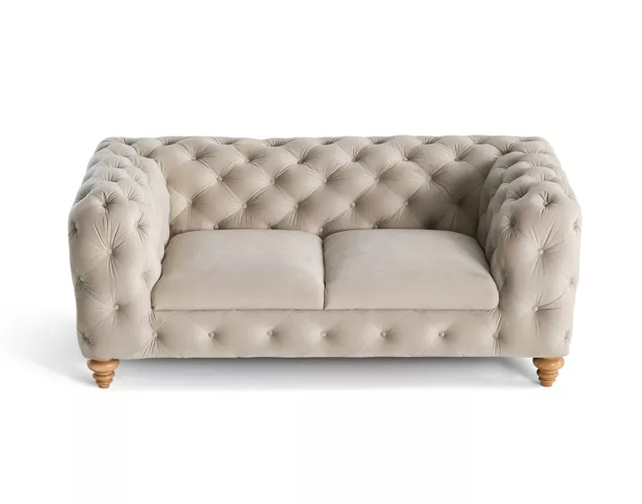 Canapé 2 places chesterfield en velours pieds bois Walter