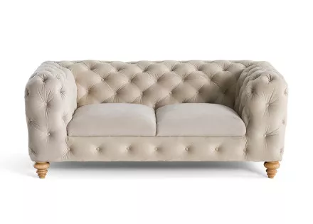 Canapé 2 places chesterfield en velours pieds bois Walter