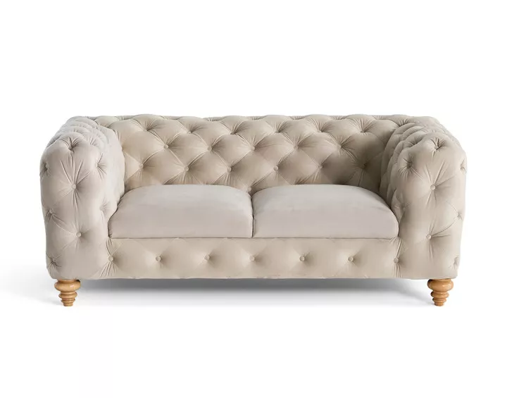 Canapé 2 places chesterfield en velours pieds bois Walter