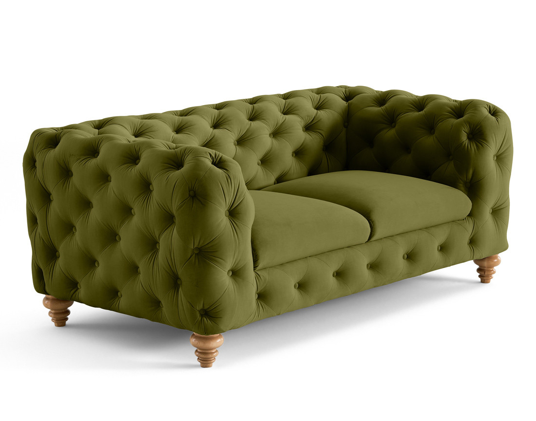 Canapé 2 places chesterfield en velours pieds bois Walter
