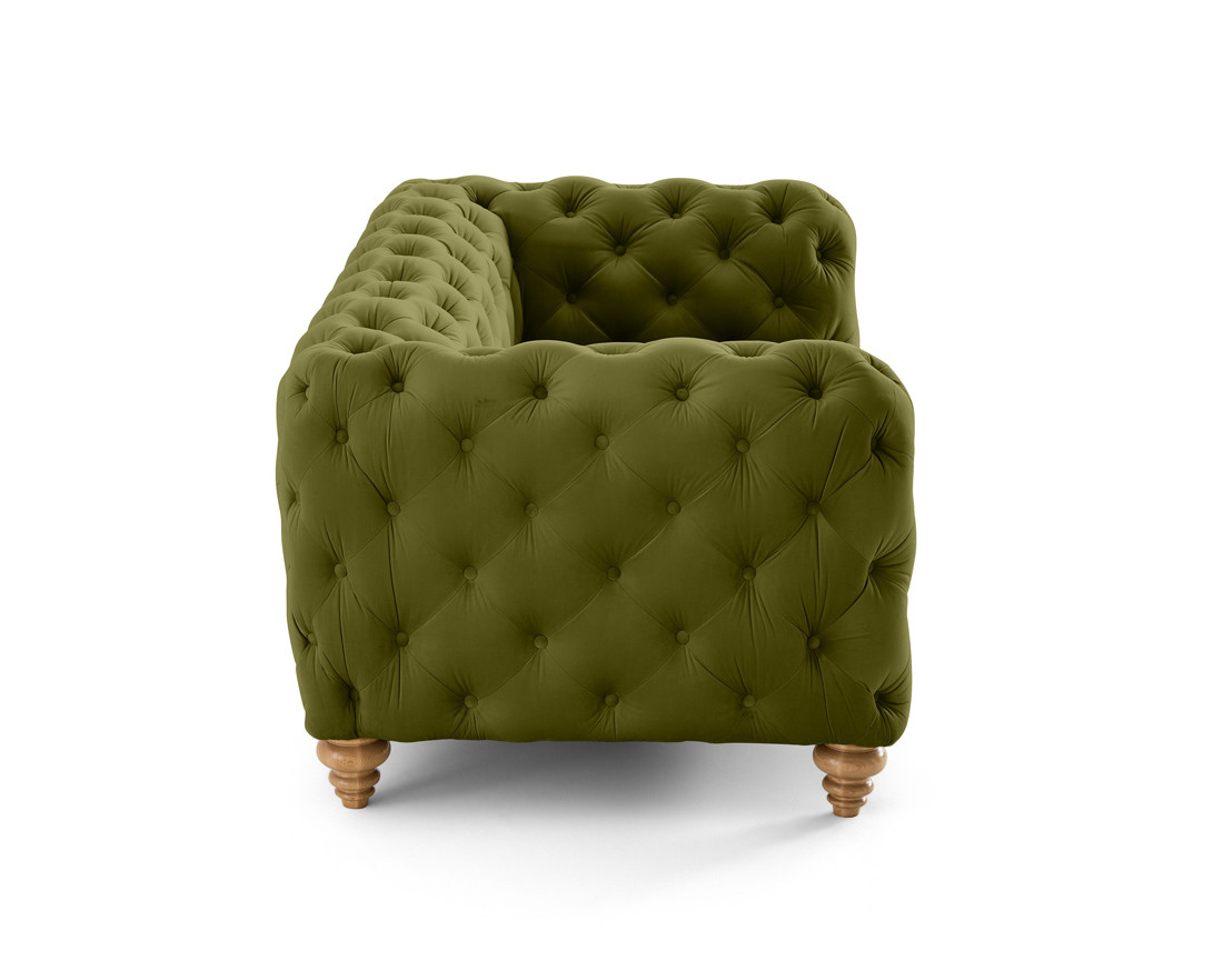 Canapé 2 places chesterfield en velours pieds bois Walter