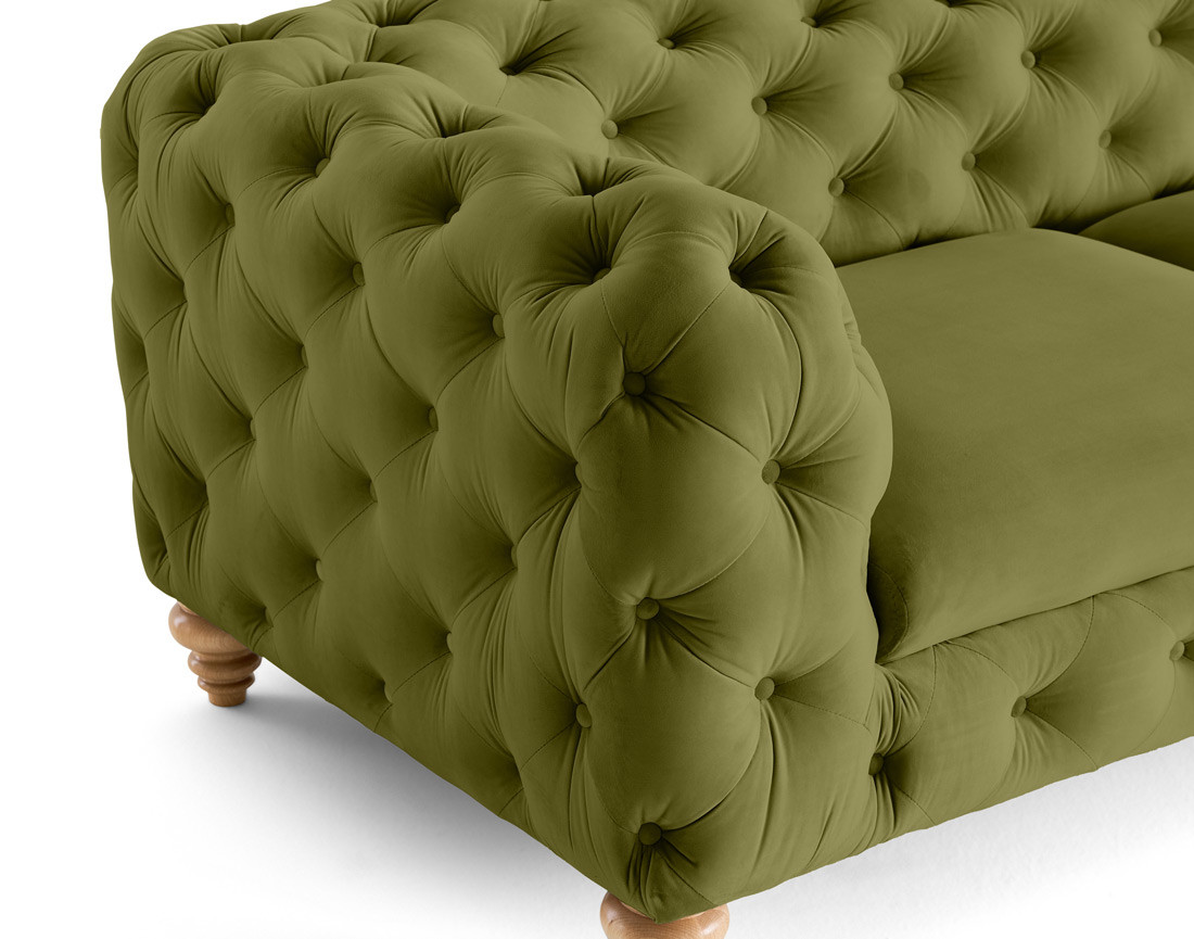 Canapé 2 places chesterfield en velours pieds bois Walter