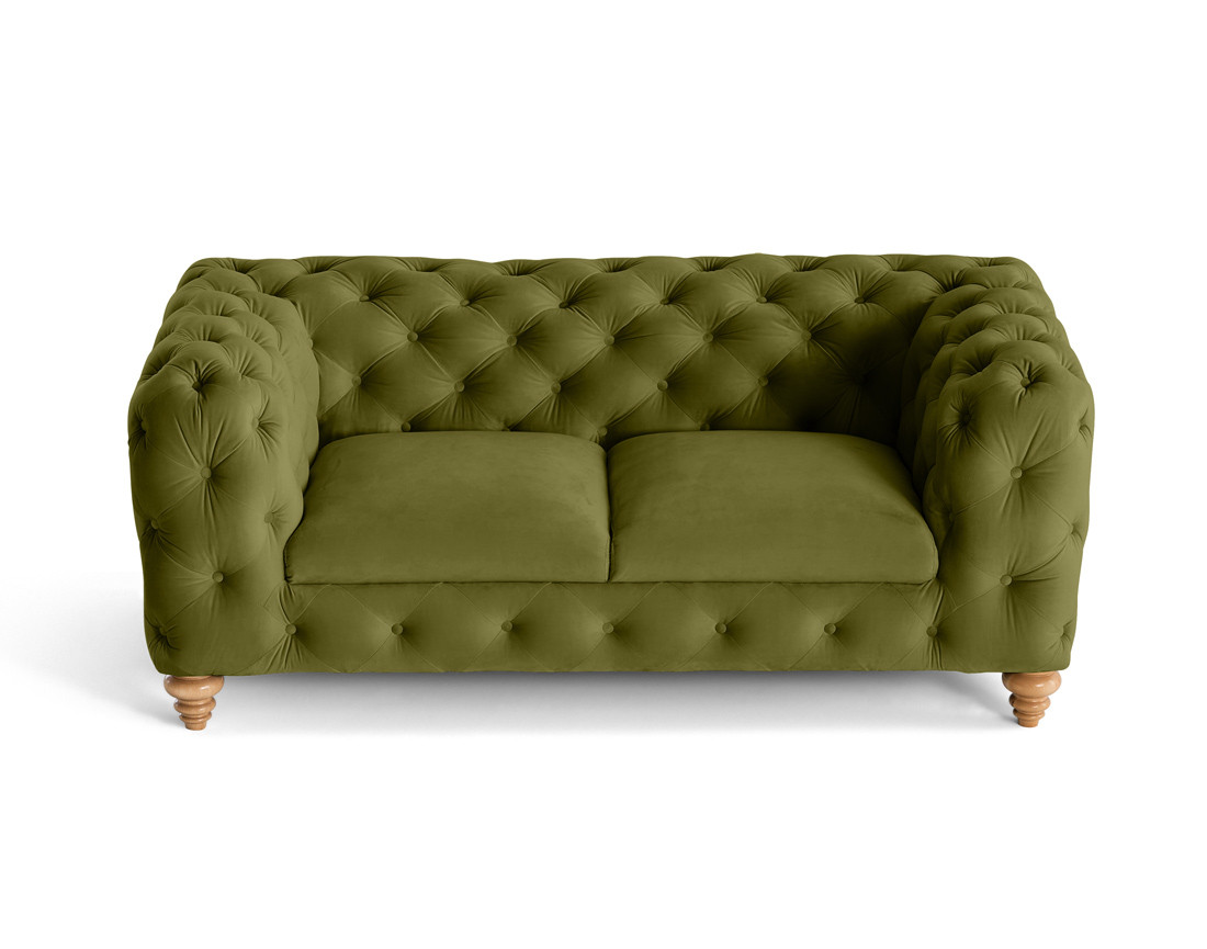 Canapé 2 places chesterfield en velours pieds bois Walter