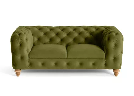 Canapé 2 places chesterfield en velours pieds bois Walter