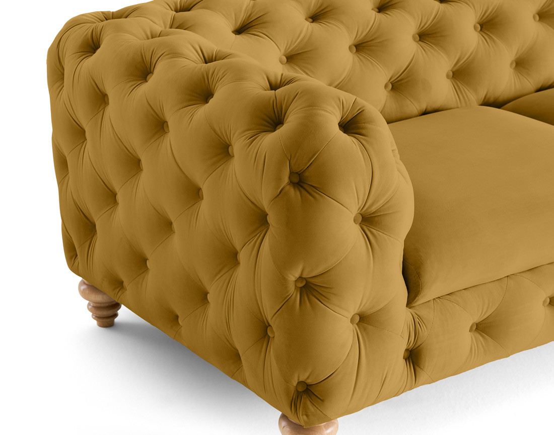 Canapé 2 places chesterfield en velours pieds bois Walter