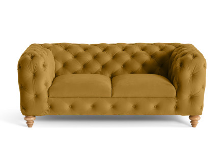 Canapé 2 places chesterfield en velours pieds bois Walter