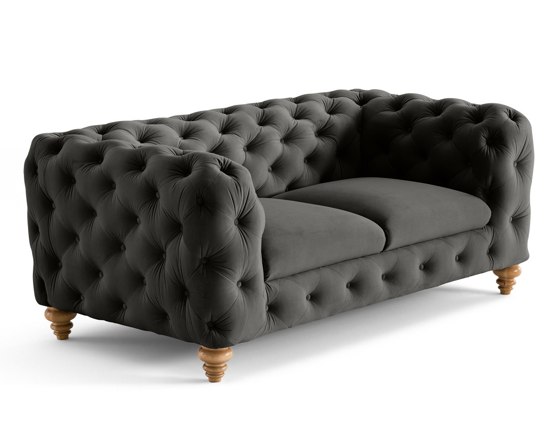 Canapé 2 places chesterfield en velours pieds bois Walter Canapé 2 places chesterfield en velours pieds bois Walter